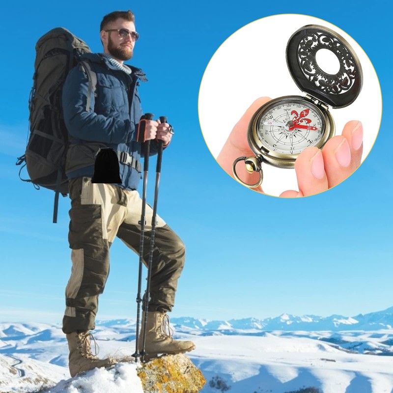 WUERKIYA Hiking Compass, Shockproof Waterproof Brass Hollow Camping Survival Tools