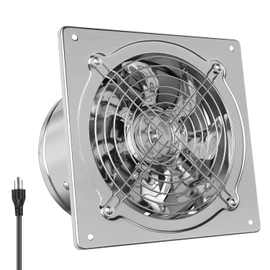 HG Power 6 Inch Exhaust Fan: Kitchen Exhaust Fans with Power Cord Attic vent Fan with Damper Wall Small Fume Extractor Ventilation Fan for Shop Chicken Coop Basement Smoking Room Garage Silver