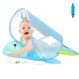 Baby Swimming Float 6-12-18-36 Months with UPF50+ Sun Canopy & Safety Bottom Support | Inflatable Pool Float for Newborns 3-36 Months | Adjustable Seat, Secure Swim Ring for Toddlers