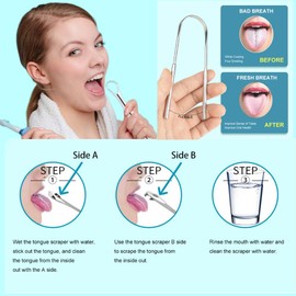 Adult tongue scraper with hanging tongue blades, equipped with a white travel box and 100% stainless steel. Tongue brush is convenient for daily oral care and hygiene (Pack of 2 with Cases)