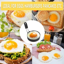 Egg Rings - 4 Inch Stainless Steel Egg Rings with Insulated Silicone Handles for Egg Molds for Breakfast Sandwiches，Bring a Silicone Baking Brush
