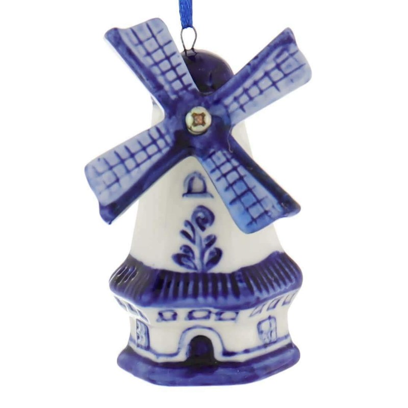 Kurt Adler Porcelain Delft Blue Windmill Ornament Set Of 3