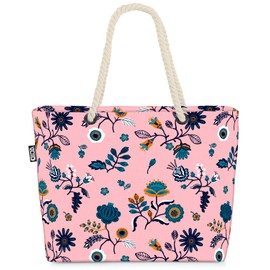 VOID Floral Fine Pattern Blue Beach Bag Shopper 58 x 38 x 16 cm 23L XXL Shopping Bag Travel Bag Beach Bag, multicoloured, Casual