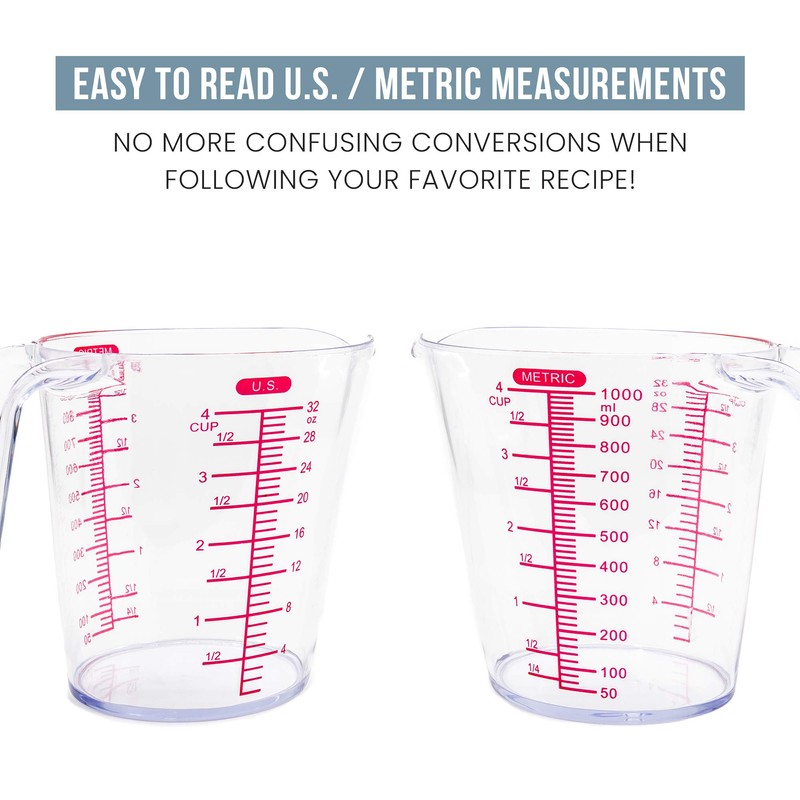 Chef Pomodoro 3-Piece Measuring Cups, Multiple Measurement Scales - Includes
