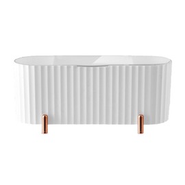 AIMALL Elegant Cosmetic Storage Box with Lid, 3-Compartment Dressing Table Organizer, 8.38x3.58 Inches, Rose Gold Accents, Ideal for Beauty Blenders, Brushes, and Accessories