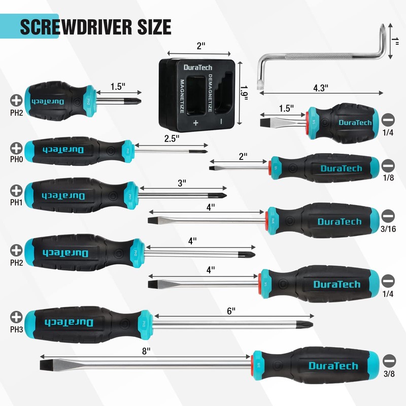 DURATECH 12-Piece Magnetic Screwdriver Set, 5 Phillips and 5 Slotted