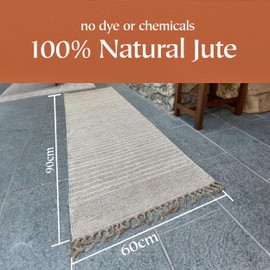 Second Nature Online - BEKAL Area Rug | Sand Beige and Off White Pin Stripe Weave of Cotton Jute Yarn | Hand Woven | Ethical Trade | Eco-Friendly (60 x 90 cm)