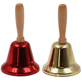 PRETYZOOM 4pcs Christmas Hand Bell Metal Hand Call Bell with Wood Handle Christmas Hand Ringing Alarm Bell for Calling Attention and Assistance Kids Gift (2PC Golden+2PC Red)