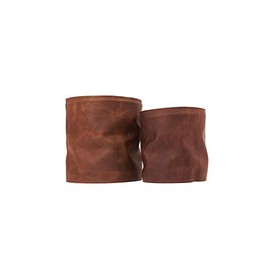 Crafted Leather & Lifestyle Small 100% Cow Leather Cognac Flower Pot