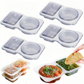 FeBohao 4 Pcs Double Compartment Condiment Container Reusable Snack Containers with Compartments Pack Sauce Container with Lids
