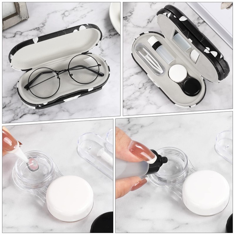 MoKo Double Eyeglass Case, Contact Lens Case with Mirror Tweezers