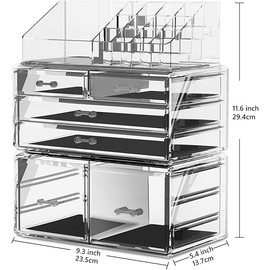 HTXsky Professional 6-Drawer Makeup Cosmetic Organizer - Large Portable Storage Case & Display Box for Women, Countertop Beauty Products (Clear)