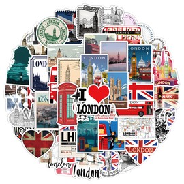 COYUN Pack of 50 UK Stickers, United Kingdom England London Red Bus Stickers, Decorative Stickers for Camping, Suitcase, Scrapbook, Skateboard, Laptops, Photo Albums