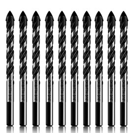10-Piece 3/16" Masonry Drill Bits for Tile Glass Ceramic Wall Brick Stone Soft-Metal Wood, 1/4 Inch Concrete Drill Bits Cement Drill Bit Set, 3-Flat Shank, YG8 Carbide Tungsten Steel Alloy Tip 5mm