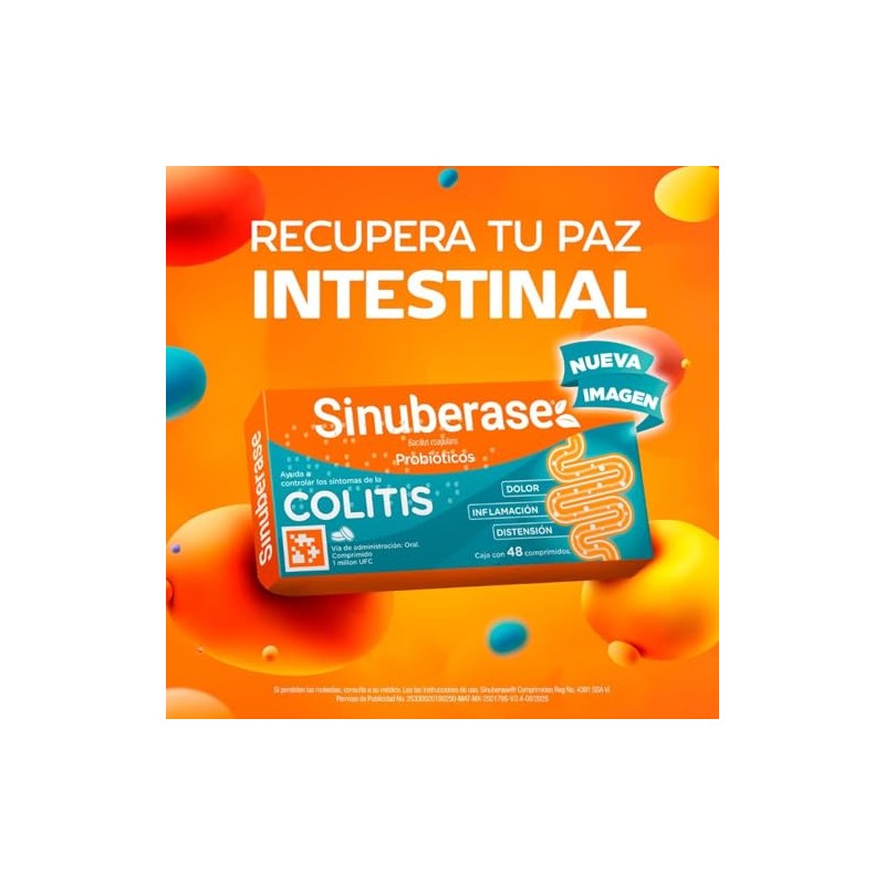 Sinuberase Probióticos Bacillus Coagulans 1 millón UFC 48 comprimidos. Alivia