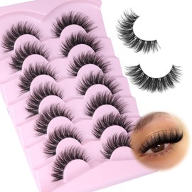 Cat Eye Lashes Natural Looking Eyelashes Wispy False Lashes Clear Band Fake Eyelashes 9-15MM CC Curl False Eyelashes 7 Pairs 3D Fluffy Eye Lashes Pack by Mavphnee