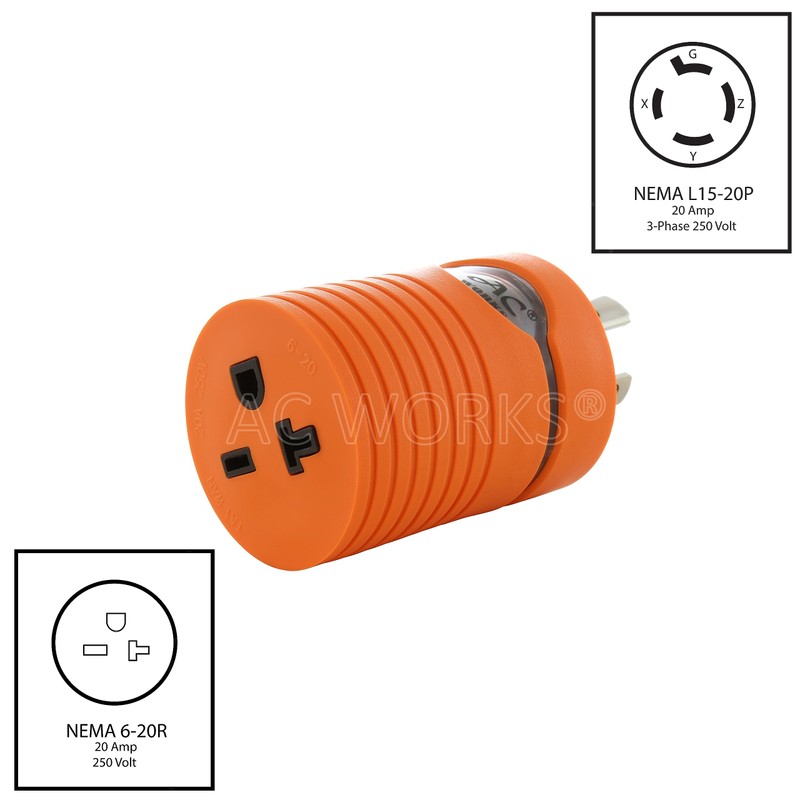 AC WORKS Industral Adapter L15-20P 3-Phase 20A 250V 4-Prong Plug