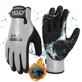 HANDLANDY Winter Waterproof Work Gloves, Thermal Insulated Cold Weather Gloves with Grip for Men Women, for Freezer Fishing Warehouse (Black-Grey, L)