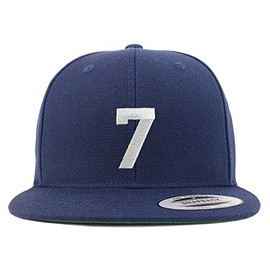 Trendy Apparel Shop Number 7 White Thread Embroidered Flat Bill Snapback Baseball Cap - Navy