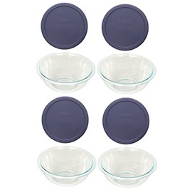 Pyrex (4) 323 1.5qt Glass Mixing Bowl, & (4) 323-PC 1.5qt/1.4L Blue Mixing Bowl Lid (4-Pack)
