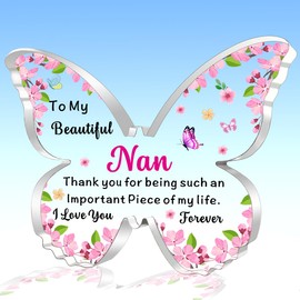 AMZQ Nan Gifts Nan Butterfly Shaped Plaque Christmas Birthday Gifts for Nan