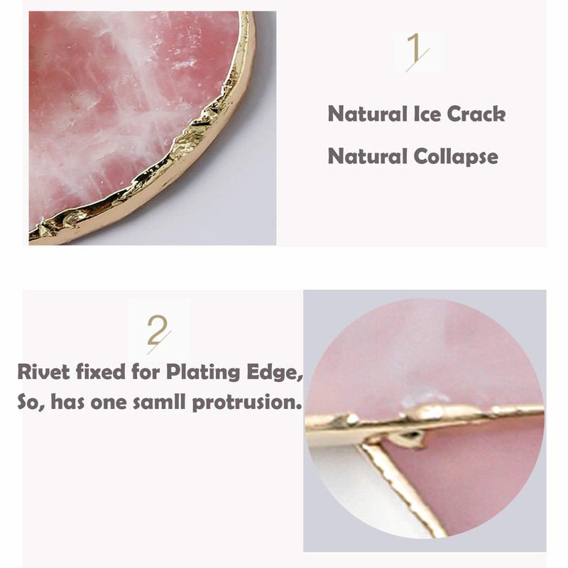 Rose Quartz Coaster Single with Stand (1Pcs),Pink Round Agate Coaster