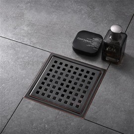 ELLO&ALLO 6 Inch Square Shower Floor Drain with Flange,Removable Quadrato Pattern Grate, SUS 304 Stainless Steel in Oil Rubbed Bronze