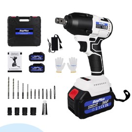 Brushless Cordless Impact Wrench 420 N.M High Torque 1/2 Chuck Impact Gun with 2×6.0Ah Batteries,21V Power Wrench Electric Cordless Driver,Variable Speed,4Pcs Sockets,12Pcs Driver and Drill Bits