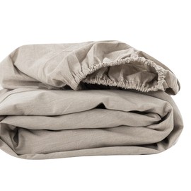 Fitted Sheet Queen Organic Cotton 11.8 inches (30 cm) Deep Pocket 100% Washed Cotton Bed Sheet Box Sheet Mite Resistant Beige