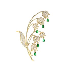 UNVAK Lily of the Valley Brooch for Women Rhinestone Bell Orchid Brooches Pin Gold-plated Flower Lapel Pin Jewelry Mother's Day Wedding Gifts for Mom Wife