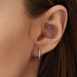 ASCOMY Tiny Cubic Zirconia Huggie Hoop Earrings for Women 14K Gold Plated Minimalist Lightweight Cartilage Cuff Huggie Earrings Dainty Round Hoop Earring for Women Everyday Jewelry