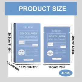 Pack of 4 Organic Collagen Real Deep Mask, Collagen Mask Overnight, Collagen Mask Face Overnight, Deep Collagen Mask, Moisturising Mask with Hydrolysed Collagen