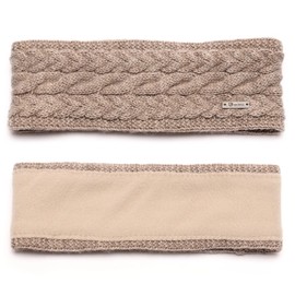 irisaa Women's Knitted Headband, Crochet Ear Warmer with Fleece Lining - khaki