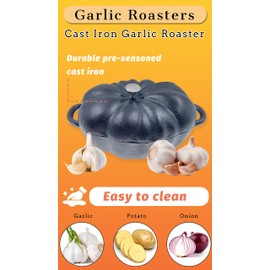 AOKDEER Garlic Roaster, Pre-Seasoned Cast Iron Garlic Roaster Oven Baker and Garlic Presses Set for Kitchen, Pumpkin Soup Pot Casserole, BBQ Grill Garlic Roasted Baker Tool for Outdoor BBQ Camping