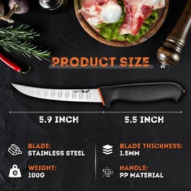 Golden Bird Professional Boning Knife - 6 Inch Stainless Steel Fillet for Meat Cutting, Multifunction Butcher, Granton Edge Breaking, Razor Sharp Chef Knife, Christmas Gifts for Men Women