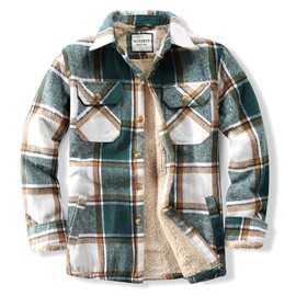 WINDFIT Men's Shirt Jacket Casual Button Down Shacket Flannel Jacket Warm Soft Plaid for Men Green XX-Large