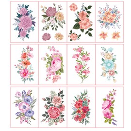 12PCS Flower Temporary Tattoo Sleeve Stickers Large Watercolor Flower Stickers Half Arm Temporary RealisticWaterproof And Sweat-Proof Tattoo Suitable For Girls