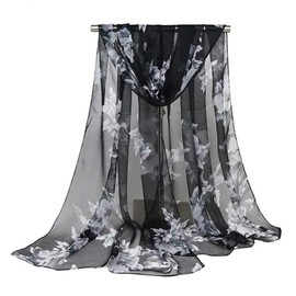 Scarfs for Women Lightweight Print Floral Pattern Scarf Shawl Fashion Scarves Sunscreen Shawls, Peach Blossom&black, 160*50CM