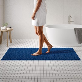 MAYSHINE Chenille Plush Runner Rug, Dark Blue, 71x31 in, Machine Washable, Non-Slip Door Mat, Bath Mat with Water Absorbent Quick Drying Microfiber Shag Carpet