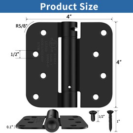 4 Inch Self Closing Door Hinges, 5/8" Radius Corners Spring Loaded Hinges for Exterior, Garage, Front and Back Door, UL Listed, for Left and Right Hand Door, Matte Black, 3 Pack