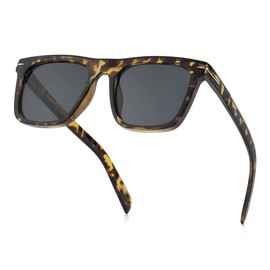 JOVAKIT Fashion Square Sunglasses for Men Women Trendy Flat Lens Sun Glasses Outdoor Sports Driving Sunnies UV400 Protection (Tortoise/Grey)