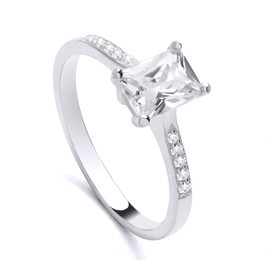 925 Sterling Silver 2.00ct Emerald Cut CZ Solitaire Ring size K L M N O P Q R S (L)