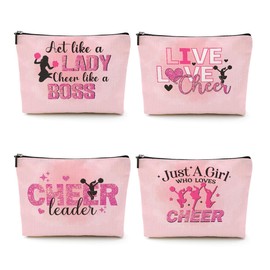 Cheerleader Gifts, 4 Pcs Cheer Makeup Bag Cheer Gifts Cheer Stuff Cosmetic Bag Cheerleading Gifts for Women Girls Friends Teammates Travel Toiletry Bag, Graduation Birthday Gifts Cheer Team Gifts