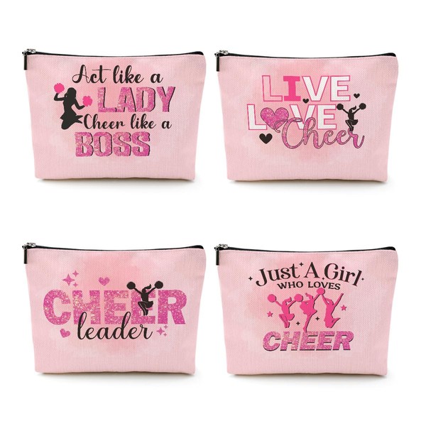 Cheerleader Gifts, 4 Pcs Cheer Makeup Bag Cheer Gifts Cheer