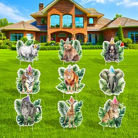 9Pcs Wild Animals Decorations Yard Sign Jungle Theme Lawn Sign with Stakes Woodland Safari Decorations for Outdoor Zoo Birthday Baby Shower Party Supplies