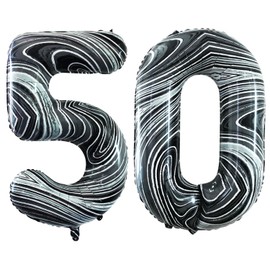 GOER Number 50 Balloons for 50th Birthday Party Decorations,42 Inch Jumbo Foil Helium Balloons for 50th Anniversary (Marble Black)