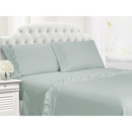 Swift Home Ruffled Hem Microfiber 3-Piece Sheet Set, Double Brushed & Ultra-Soft, Wrinkle Resistant, Easy Fit, Durable – Pale Aqua, Twin, (109299-PAQ-T)