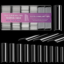 Rofran 700pcs Square Nail Tips No C Curve Clear Straight Nail Extension Acrylic Nails Tip XXL For Nail Salons Nail Art Design With Box