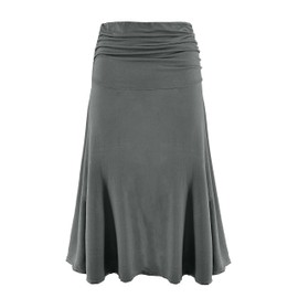 Laphilo Women's Plain Viscose Casual Elastic Waist Flared Midi Skirt Comfortable Lightweight 9521, gray