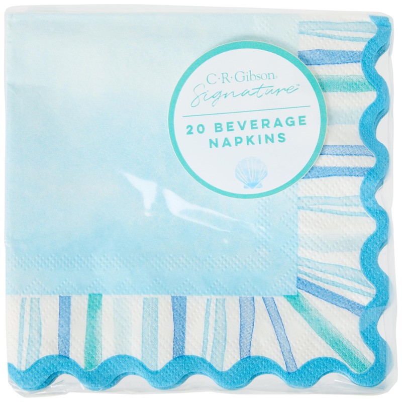 C.R. Gibson TW4-25762 Watercolor Coastal Scallop Edged Disposable Paper Cocktail